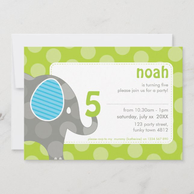 BIRTHDAY PARTY INVITES :: elephant + number 1L (Front)
