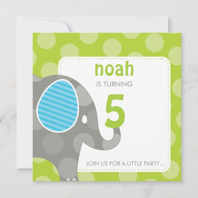BIRTHDAY PARTY INVITES :: elephant + number 1SQ (Front)