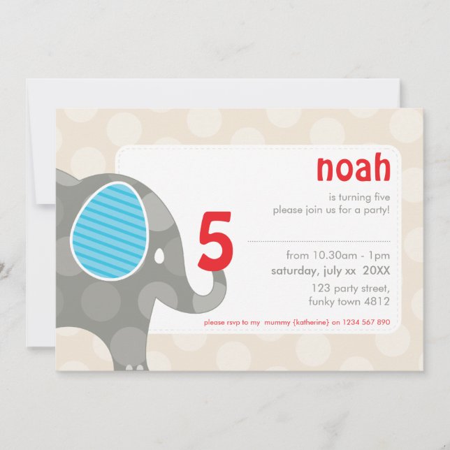 BIRTHDAY PARTY INVITES :: elephant + number 4L (Front)