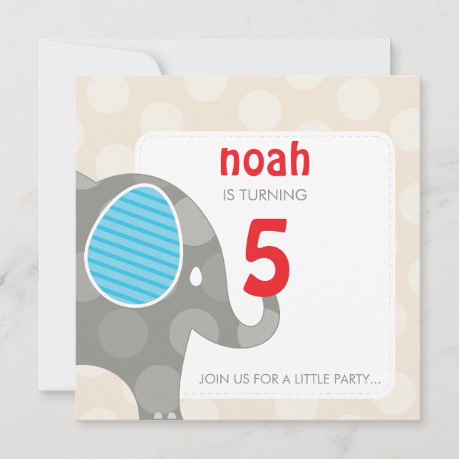 BIRTHDAY PARTY INVITES :: elephant + number 4SQ (Front)