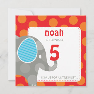 BIRTHDAY PARTY INVITES :: elephant + number 6SQ