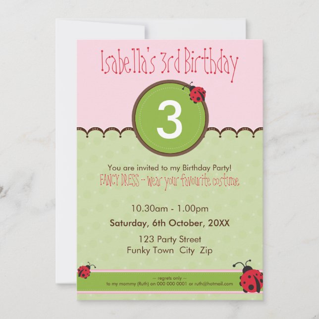 BIRTHDAY PARTY INVITES :: ladybird 4P (Front)