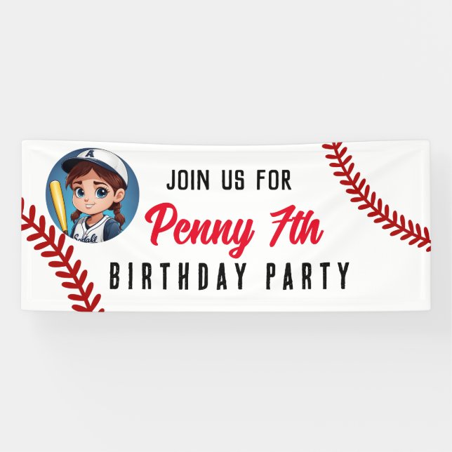 birthday party kids team players sport, softball banner (Horizontal)