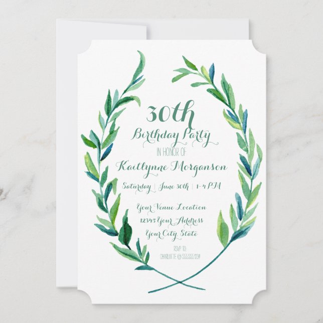 Birthday Party Laurel Wreath Olive Leaf Branch Art Invitation (Front)