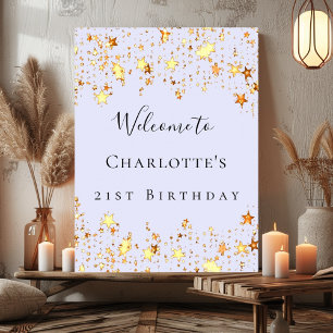 Birthday party lavender violet gold stars welcome poster
