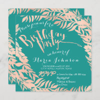 Birthday Party  Leafs Wreath Mint Teal Rose Gold