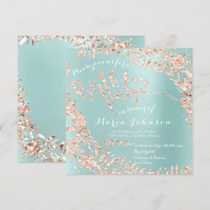 Birthday Party Leafs Wreath Tiffany Aqua Rose Gold Invitation