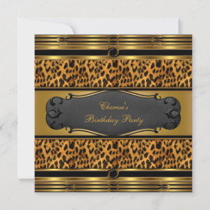 Birthday Party Leopard Animal Prints Gold Black Invitation