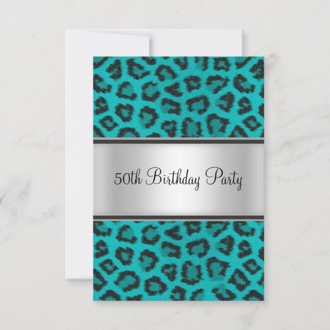 Birthday Party Leopard Fur Teal Invitation (Front)