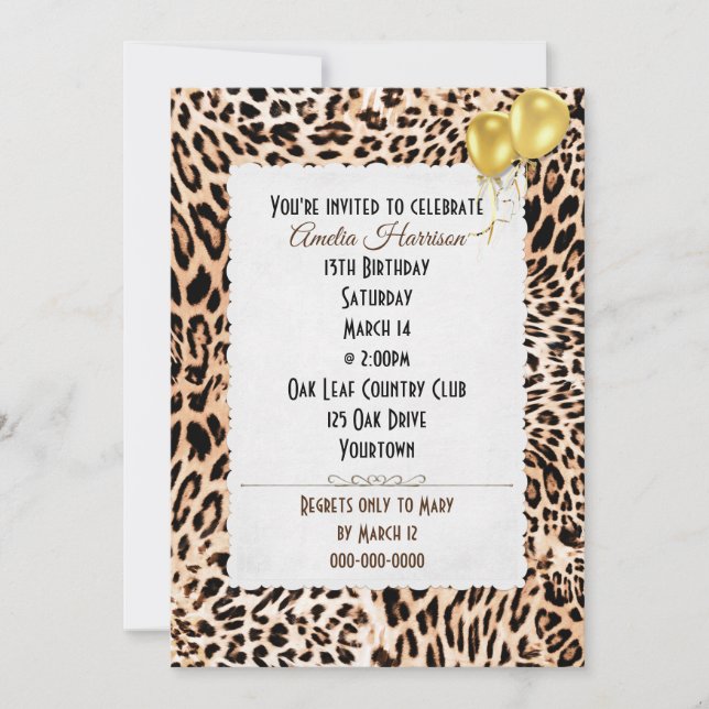Birthday Party Leopard Pattern Invitation (Front)