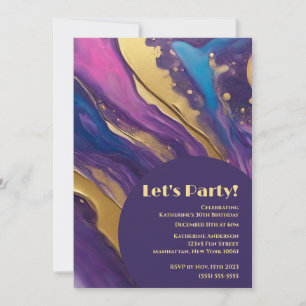 Birthday Party-Let's Party-Abstract Flow Art- Invitation