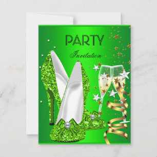 Birthday Party Lime Green Gold Shoes Invitation