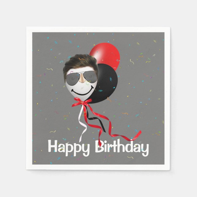 Birthday Party Man on Balloon  Napkin (Front)