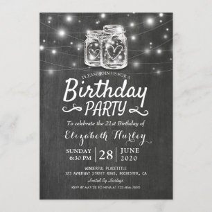 Birthday Party Mason Jars String Lights Chalkboard Invitation