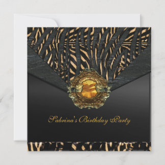 Birthday Party Metal Black Jewel Animal Invitation