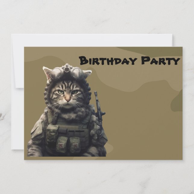 Birthday Party Military Army Cat Invitation (Front)
