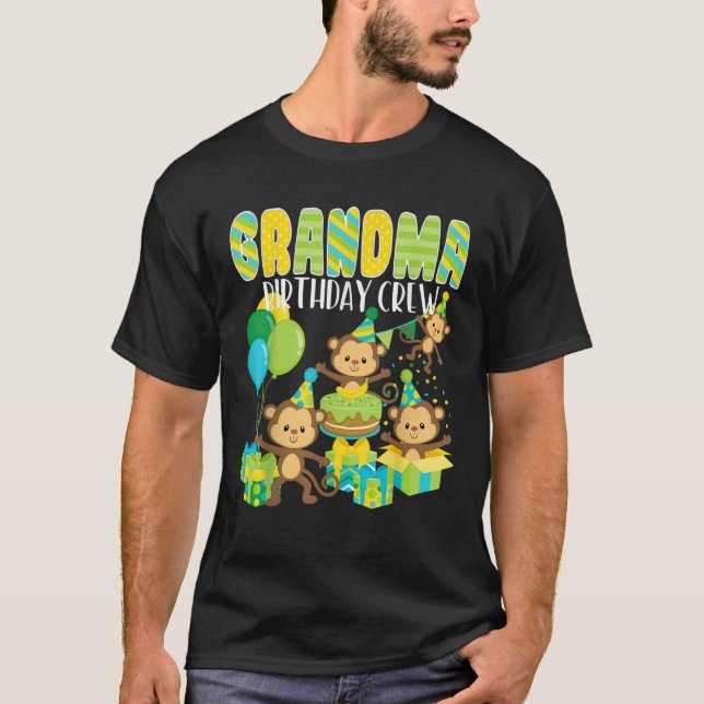 Birthday Party Monkey Grandma Birthday Crew Family T-Shirt (Front)