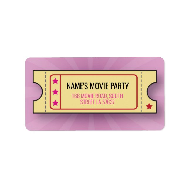 Birthday Party Movie Ticket Film Address Labels (Front)