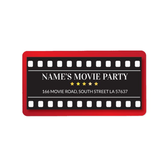 Birthday Party Movie Ticket Film Address Labels (Front)