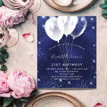 Birthday party navy blue balloon invitation<br><div class="desc">A modern,  stylish and glamourous invitation for a 21st (or any age) birthday party.  A navy blue background,  decorated with faux glitter sparkles and white balloons. The blue colour is uneven. Personalise and add your name and party details.</div>