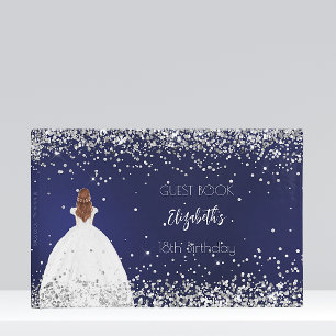 Birthday party navy blue dress glitter guest book