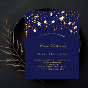 Birthday party navy blue gold budget invitation flyer