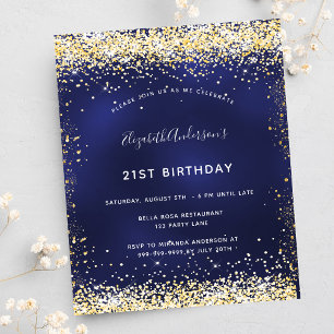 Birthday party navy blue gold budget invitation flyer