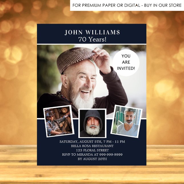 Birthday party navy blue photo budget invitation flyer (Creator Uploaded)