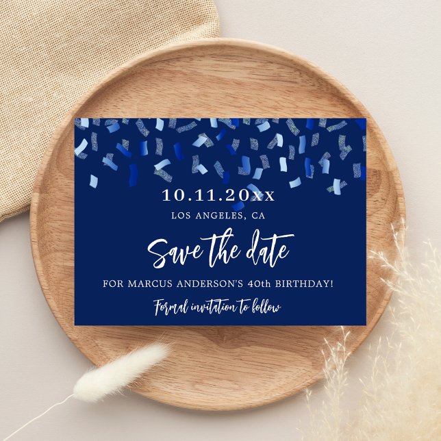  Birthday party navy blue save the date card (Creator Uploaded)