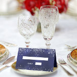 Birthday party navy blue silver glitter sparkles place card<br><div class="desc">Personalise and add a name,  age 21 and a date.  A trendy navy blue background,  the blue colour is uneven. Decorated with faux silver glitter sparkles.</div>