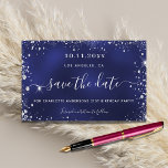 Birthday party navy blue silver save date budget flyer<br><div class="desc">Please note that this Save the date is on flyer paper and very thin. Envelopes are not included. For thicker Save the Date cards (same design) please visit our store. A girly and trendy Save the Date for a 21st (or any age) birthday party. A navy blue uneven coloured background....</div>
