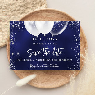 birthday party navy blue white balloons  save the date