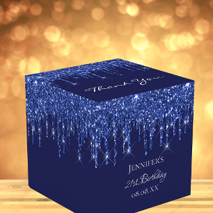 Birthday party navy blue white glitter drips favour box