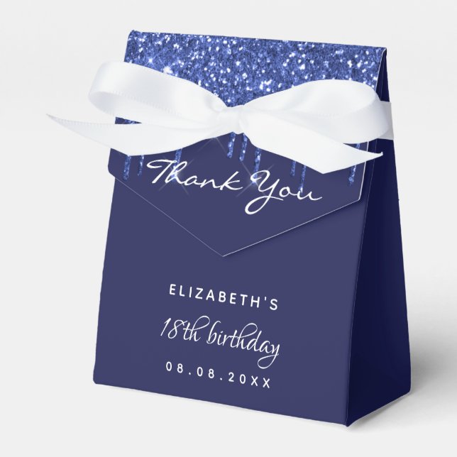 Birthday party navy blue white glitter thank you favour box (Front Side)