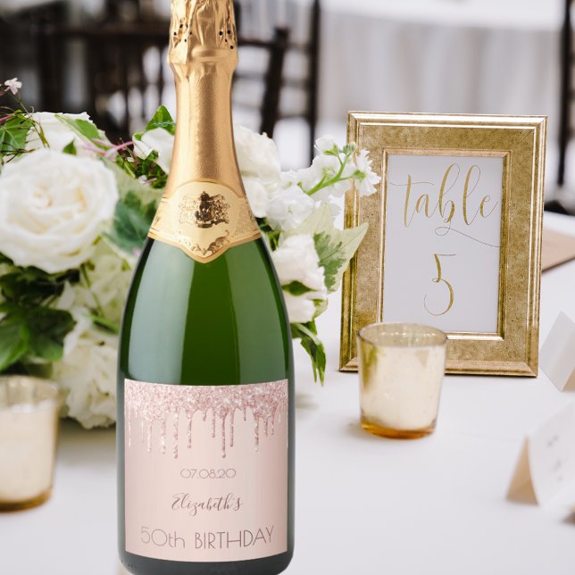 Birthday party night rose gold drips women sparkling wine label (Creator Uploaded)