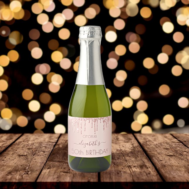 Birthday party night rose gold glitter pink women sparkling wine label (Creator Uploaded)