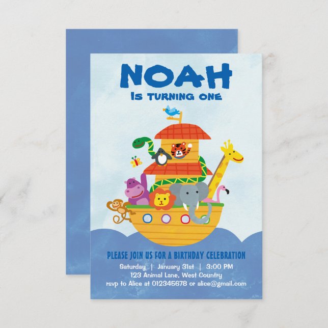 Birthday Party - Noah's Ark invitation (Front/Back)