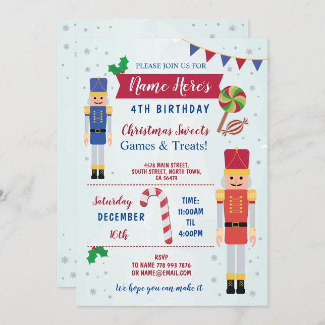 Birthday Party Nutcracker Toy Christmas Invite (Front/Back)
