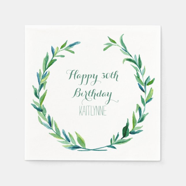 Birthday Party Olive Leaf Laurel Wreath Modern Napkin (Front)