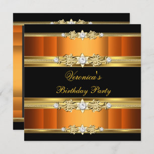 Birthday Party Orange Gold Black Invitation
