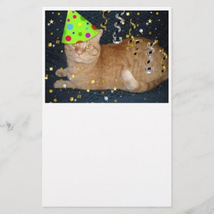 Birthday Party Orange Tabby Cat Stationery