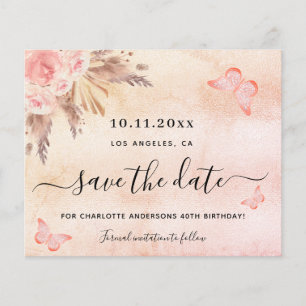 Birthday party pampas blush budget save the date flyer