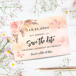 Birthday party pampas grass florals butterflies save the date<br><div class="desc">A girly and trendy Save the Date card for a 40th (or any age) birthday party. A blush pink, rose gold gradient background decorated with blush pink florals, pampas grass and butterflies. Personalise and add a date and name/age. The text: Save the Date is written with a large trendy hand...</div>