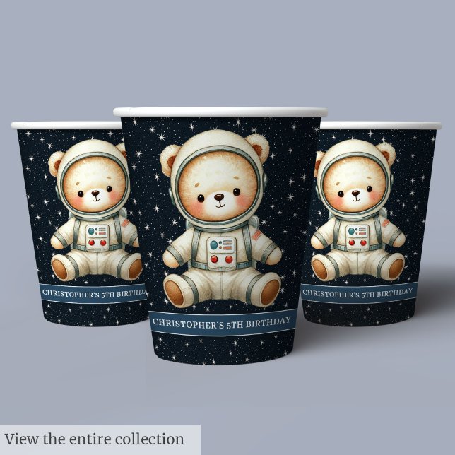 Birthday Party Paper Cups Teddy Bear Astronaut Boy (Birthday Party Paper Cups Teddy Bear Astronaut Boy)