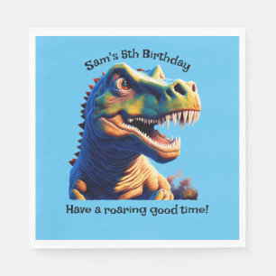 Birthday Party paper napkins. Dinosaur. Editable. Napkin