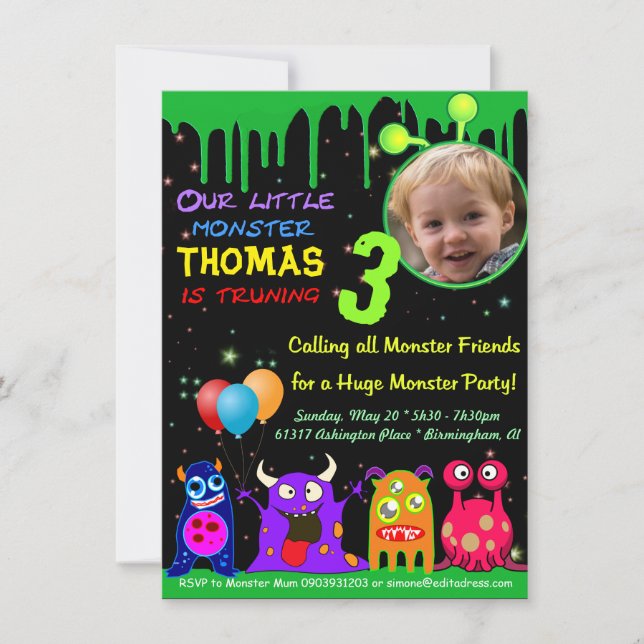 Birthday Party Personalised Invitation Add Photo (Front)