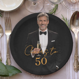 Birthday party photo cheers gold paper plate