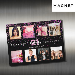 Birthday party photo collage black thank you card