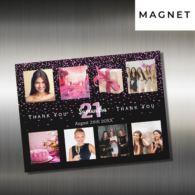 Birthday party photo collage black thank you card (Creator Uploaded)