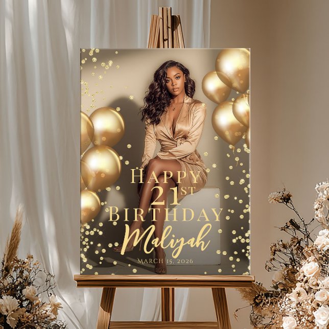 Birthday party photo gold balloons welcome poster (Creator Uploaded)